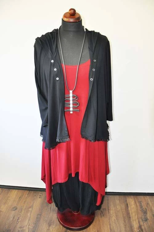 Lagenlook Jersey-Glocken-Jersey-Jacke KAPUZE Rüschen 48,50,52,54,XL,XXL,XXXL - Bild 4 von 4