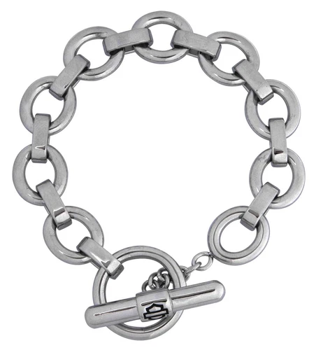 Harley-Davidson Women's Outline Bar & Shield Toggle Bracelet - Silver (7.5)