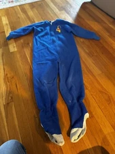 Vintage Winnie The Pooh Football Blue Fleece Footed Pajamas Size 8 1970s 70s