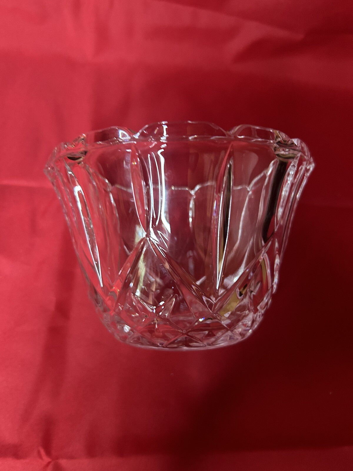 Vintage Cut Crystal Lead Glass Candy Dish with Scalloped Footed Star Base