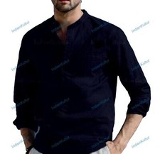 Mens Kurta Solid Kurta Mens Wear Cotton Kurta Long Sleeve Kurta Color Black
