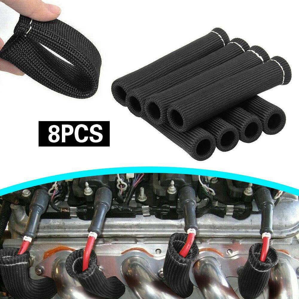 8pcs 2500° Spark Plug Wire Boots Protector Sleeve Heat