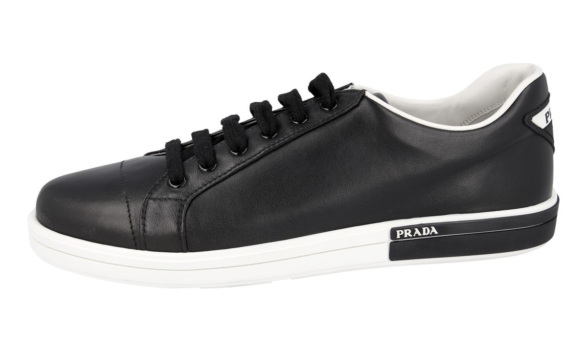 LUXURY PRADA SNEAKERS SHOES 1E347I BLACK LEATHER NEW US 11