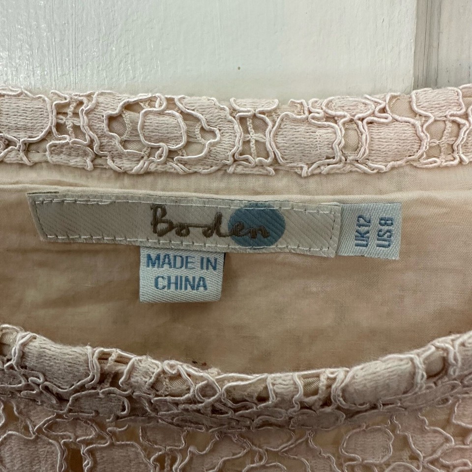 Boden Pale Pink Blouse Floral Lace Overlay Womens Top 12 Cap Sleeve eBay