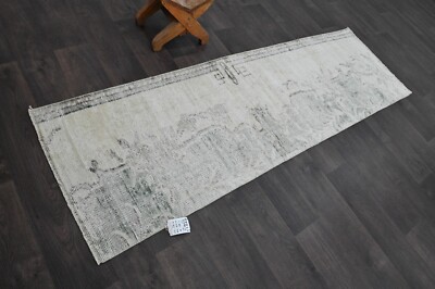 Vintage Turkish Runner Rug 2x7ft Wool Anatolian Handmade Hallway Oushak BEIGE