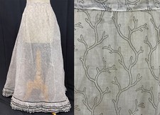 Victorian Sheer White Crisp Cotton Organdy Black Branch Coral Print Full Skirt