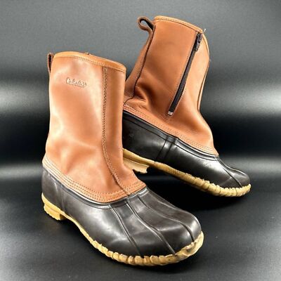 Cabela's Duck Boots Steel Shank Unisex Sz12 Tan& Brown Slip Resistant, Insulated