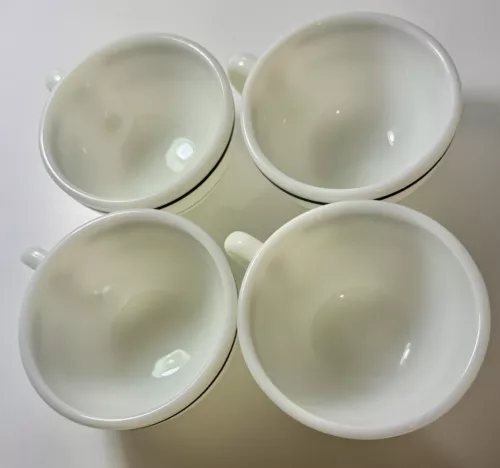 4 Pyrex Tableware Milk Glass Coffee Tea Cups 701 Green Striped Band  Corning 6oz