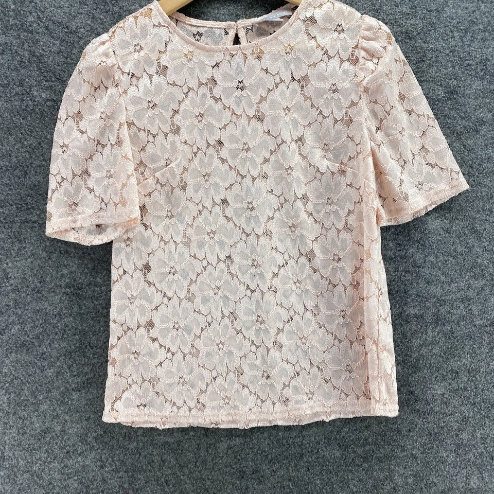 Blusa Chelsea28 Mujer S Pequeña Rosa Floral Crochet Cuello Redondo Manga Corta Informal Foto 4 de 4