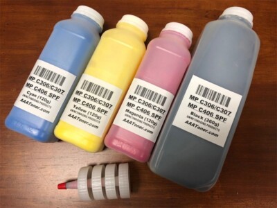 260g/120g) 4 Toner Refill ONLY for Ricoh MP C306, C307, C406 (MP
