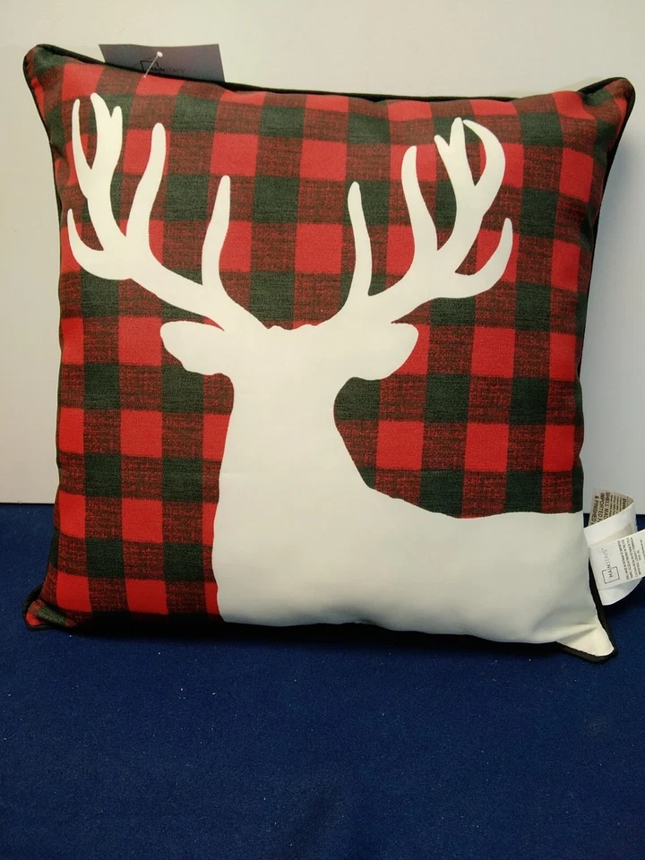Outdoor Throw Pillows Red/Black Checker with Deer 16X16 Set Of 2 - Image 2 of 4
