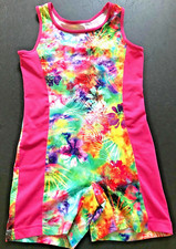 Danskin Leotard Unitard Girls Size 10-12 Large Hot Pink Shiny Floral