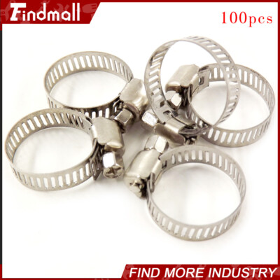 Findmall 100 Pack 3/4'' - 1'' Adjustable Drive Hose Clamps Fuel Line Worm Clips