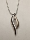 sterling silver necklace with wavy polished/satin pendant REAL natural diamond — photo 1