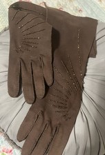 Vintage Brown Beaded 3/4 Length Gloves