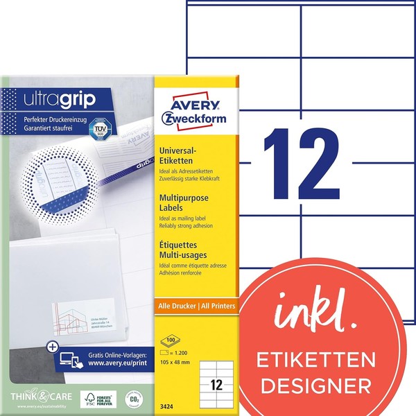 Avery Zweckform Universal-Etiketten 105 X 48 Mm Weiß 1.200 Etiketten-image