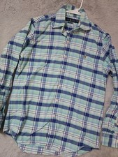 Polo Ralph Lauren Shirt Men Small Plaid Classic Fit Chambray Oxford Flesh Pony