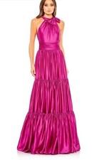 Mac Duggal Ruffle Tiered Halter Bow-Tie Neck Dress Size 16