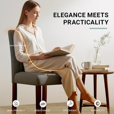 Set of 2 Solid Wood Upholstered Dining Chairs - Breathable Fabric, Beige/Grey