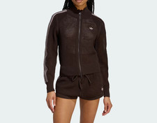 adidas Women's Originals KNITTED CROCHET FIREBIRD Comfort TRACK TOP Brown