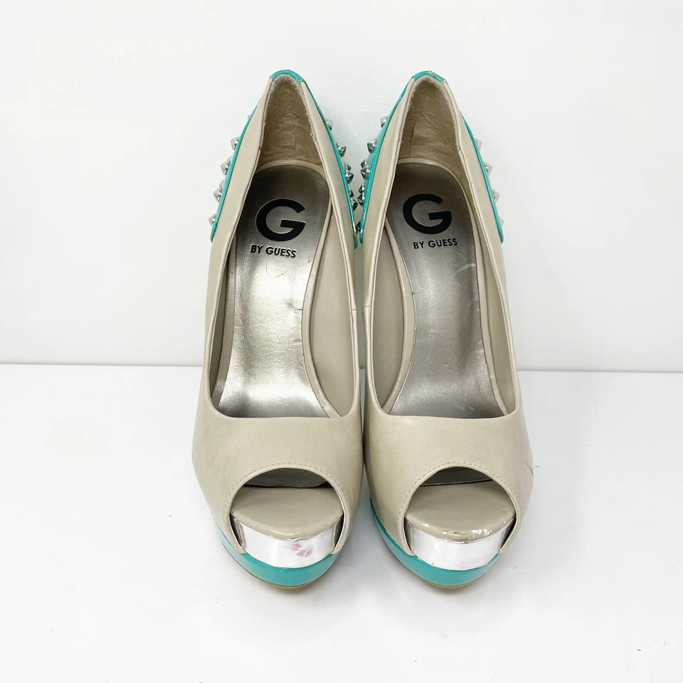 Zapatos de tacón de aguja sin cordones grises con punta abierta G By Guess para mujer talla 7,5 M Foto 3 de 4