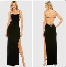 Mac Duggal Black Embellished Ruched Open Back Gown Dress Size 8