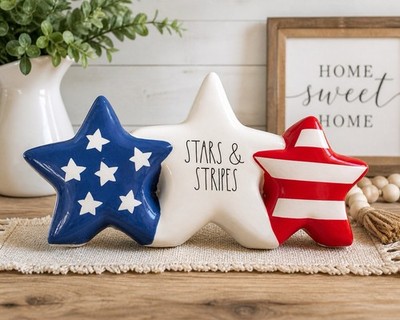 Rae Dunn Stars & Stripes Ceramic Decor 12  Patriotic Red White Blue NWT