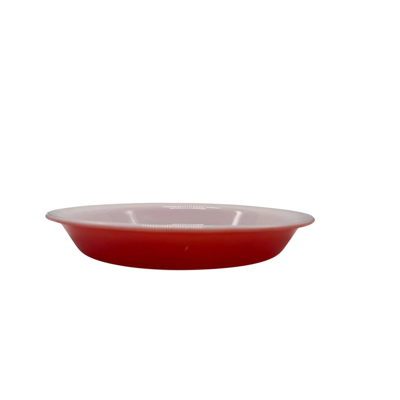 Vintage Pyrex 22 Milk Glass Pie Plate Red Pink Rim Ovenware Made in USA 1lb 9oz