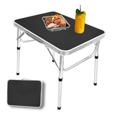 Aluminum Folding Small Table, Adjustable Height Lightweight Portable Black