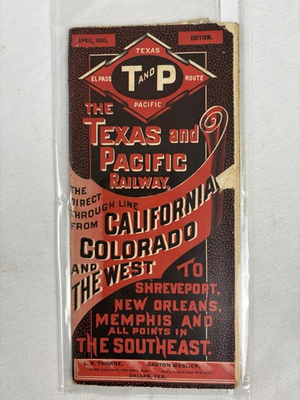#ad 1895 Texas amp; Pacific Railway Timetable Folder Maps Pullman Routes Texas $149.99