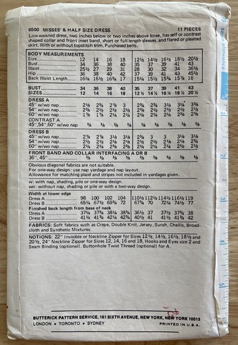 Abito vintage Butterick modello cucito 6500 miss’ e mezza taglia taglia taglia 16,5 busto 39 CC - Foto 2 di 4