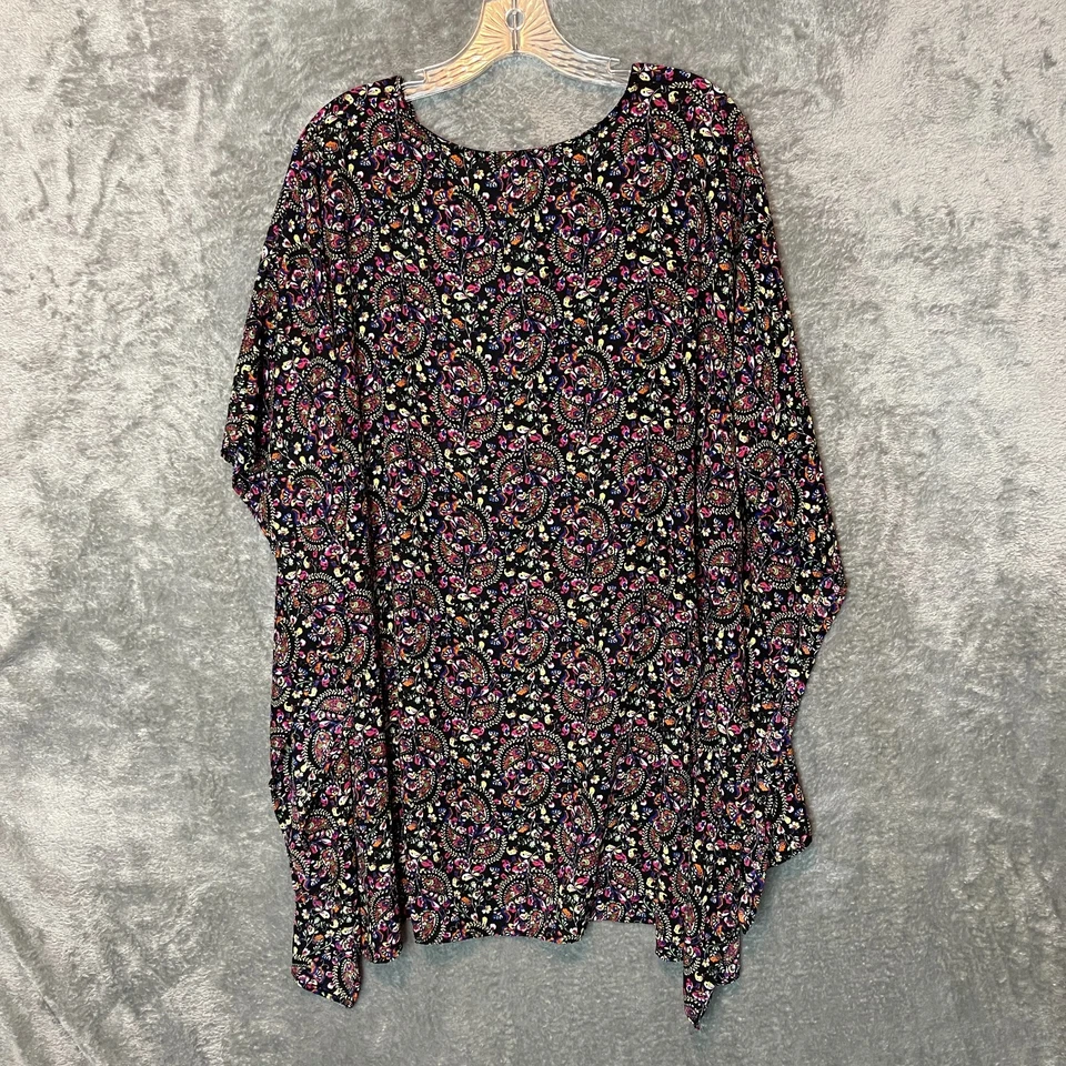 Poncho estilo caftán con drapeado floral cachemir colorido Westbound para mujer 2X Plus Foto 2 de 4