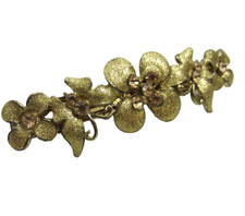Vintage Chocolate Rhinestone Floral Butterfly Barrette Gold Tone Florentine 3"