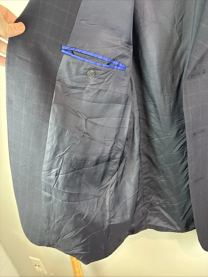 Blazer Brandini Para Hombres 44 Azul Marino Ventana Lana Deportes Abrigo Chaqueta Muesca Foto 4 de 4