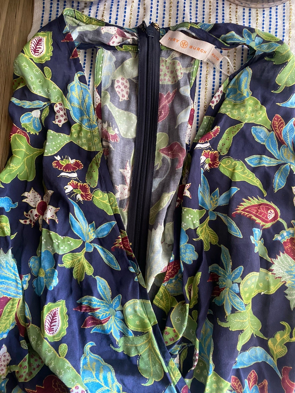 Tory Burch  Wisteria Wrap Romper Womens Swim Cover Up Blue Green Sleeveles Sz XS thumbnail 7