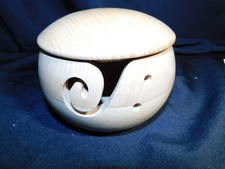 Handmade K  C Yarn Bowl, 6'' Wooden Yarn Bowl with Lid Crocheting Knitting