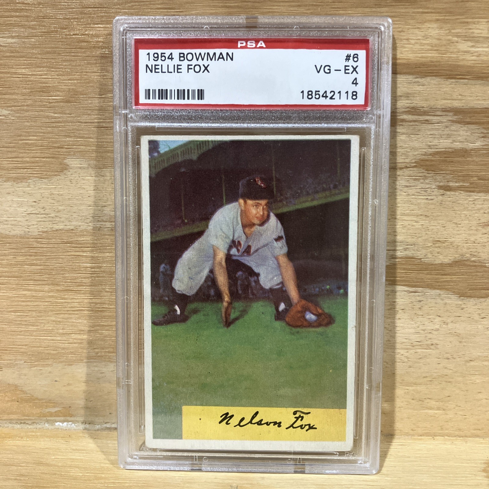 PSA 4 VG-EX 1954 Bowman Nelson Fox #6 Chicago White Sox HOF Vintage Baseball