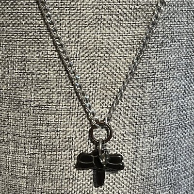Hematite Dragonfly Pendant Necklace Silver Tone 30  Chain Hand Made
