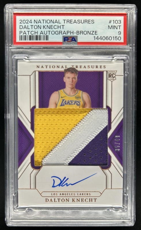 2024-25 National Treasures Dalton Knecht Rookie Patch Auto RC Bronze #/49 PSA 9