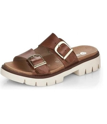 NEW Remonte Roxane Brown Leather 2-Strap Double Buckle Sandal Size 37 US 7