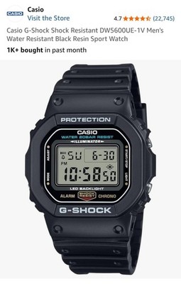 Casio Men's Watch G-Shock Digital Dial Black Resin Strap DW5600E-1V