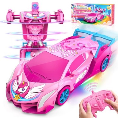 Unicorn Transform RC Cars for Girls Toys with Rainbow Eyes & Underbody...