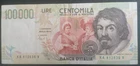 LIRE BANKNOTE 100000 CARAVAGGIO