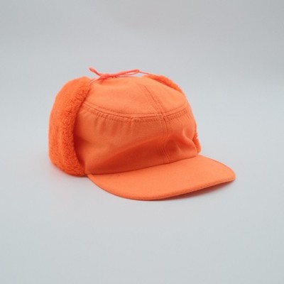 Vintage Blaze Orange Trapper Hunting Hat Cap Thinsulate Dad Ear Flap Fold Down