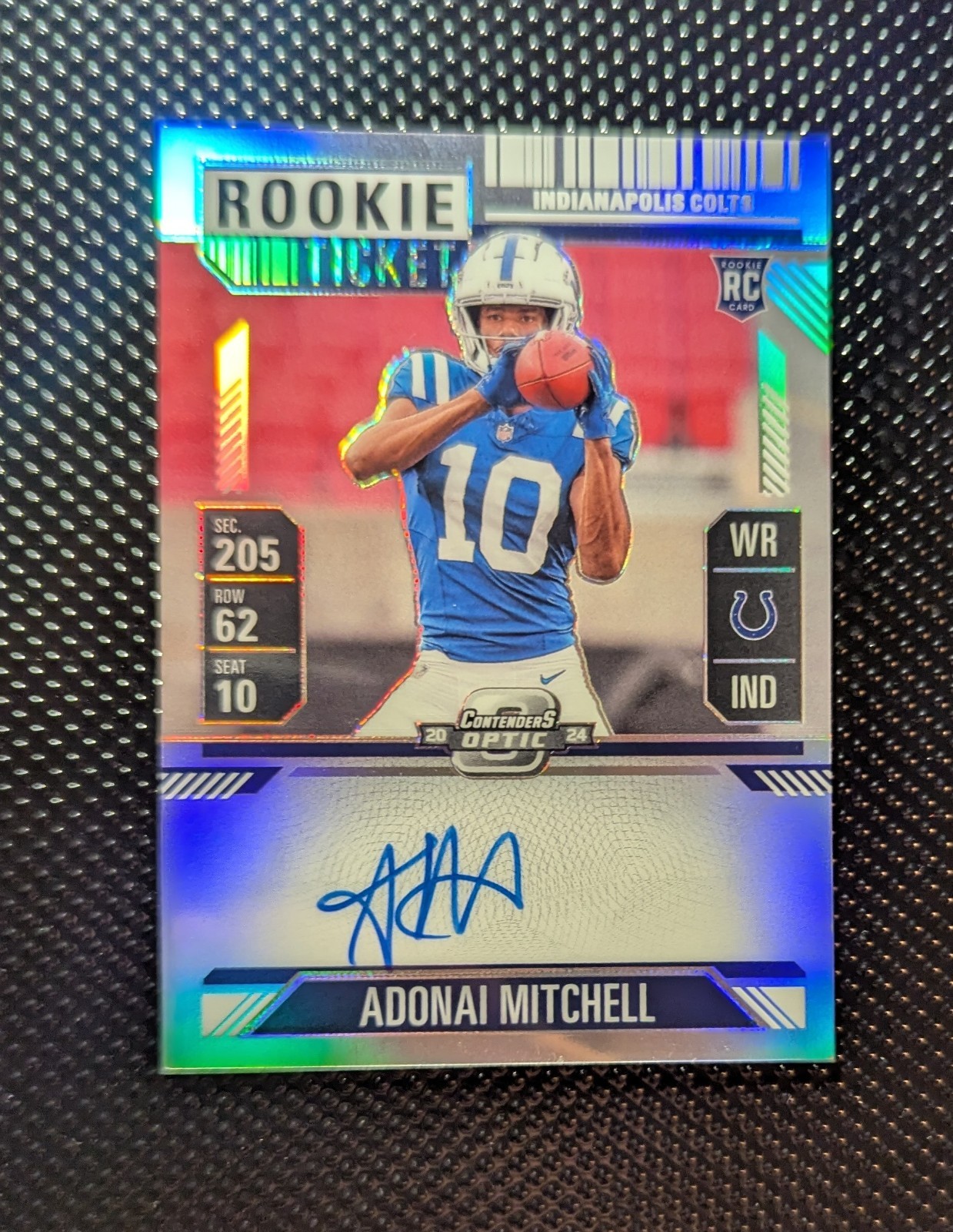 2024 Panini Contenders Optic Adonai Mitchell #108 Silver Prizm Rookie Auto