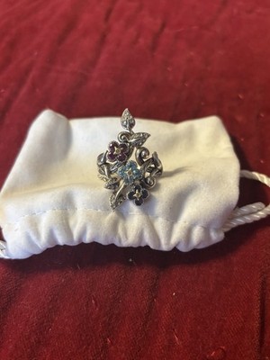 Barbara Bixby 18k Lotus flower rhodolite garnet, iolite, blue topaz Sz 10
