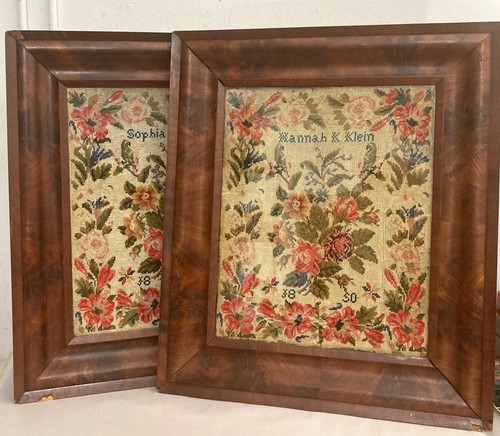 Antica coppia di aghi datati 1850 realizzati dalle suore in cornici originali - Foto 1 di 14