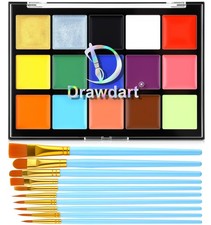 Face Body Paint Kit, 15 Colors Face Painting Palette with 10 Pcs Artist Brush...