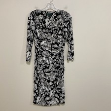 Lauren Ralph Lauren Size 2 Faux Wrap Dress V Neck Black White Polyester