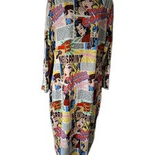 Womens telephone Cartoon  Midi Dress long Sleeve  muti color 1 XL